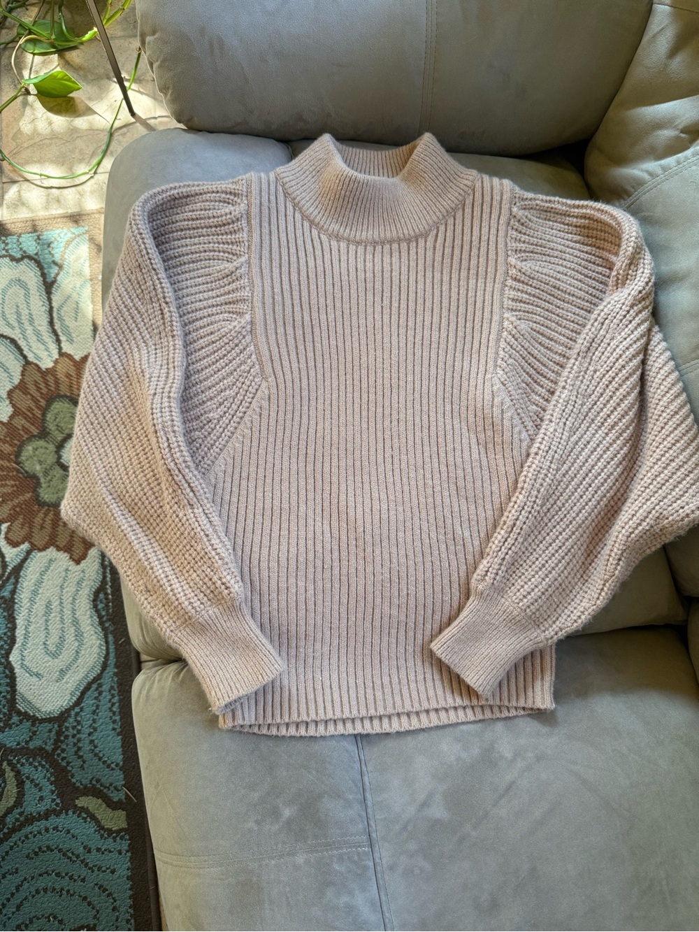 Lulu's Light Pink Ribbed Mock Turtleneck Sweater with Dramatic Sleeves